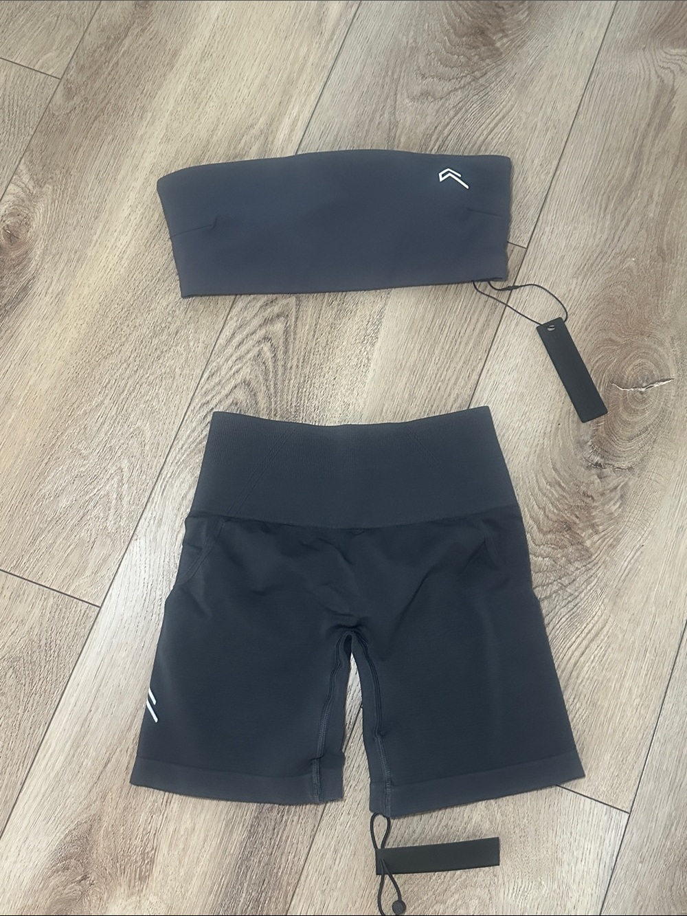Oner Active Black Bandeau Top & High-Waist Bike Shorts Set